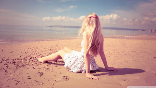 Woman beach hair blowing wind 2 - beach free wallpaper for desktop