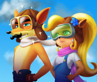 Cartoon girl dog goggles mustache - their head free wallpaper for desktop