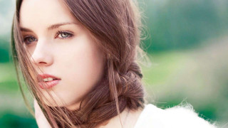 Woman braid cellphone green background - her head and a cell phone free wallpaper