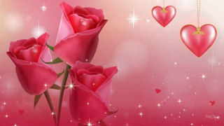 Pink background three roses hearts 2 - the ceiling free wallpaper for desktop