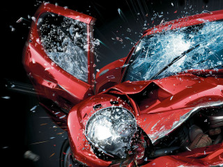 Smashed red car water splashing - a red car free wallpaper