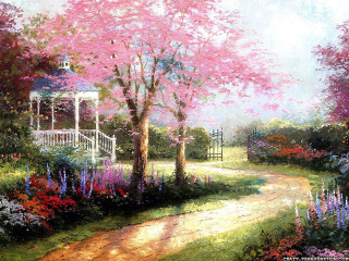 Gazebo garden blooming flowers trees - flower and trees free wallpaper
