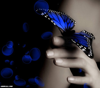 Woman blue butterfly bubbles black - bubble free wallpaper for tablet