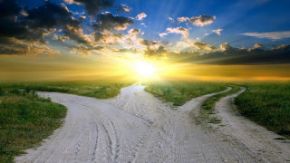 Dirt road sunset clouds sky - a bright sun free wallpaper