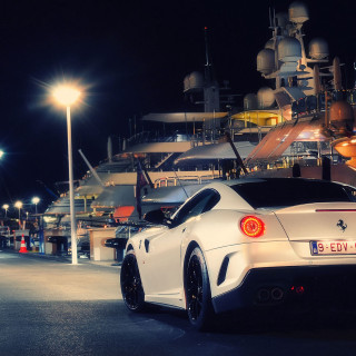 White sports car boat night - daarken free wallpaper for tablet