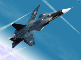 Fighter jet blue sky contrails - aleksandr gerasimov free wallpaper
