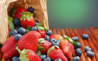 Basket strawberries blueberries table carrots - delaunay free wallpaper for desktop
