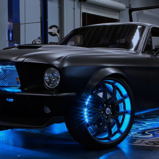 Black mustang blue lights cobra - free cars wallpaper for tablet