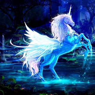 Blue unicorn white hair wings 2 - water free wallpaper for tablet