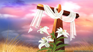 Cross white cloth flowers foreground - a white cloth free wallpaper