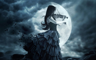 Woman dress violin full moon 2 - a dark sky free wallpaper