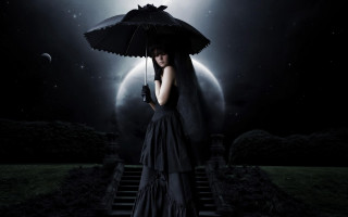 Woman black dress umbrella moon - an umbrella in front free wallpaper
