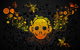 Skull headphone black background surrounding - other thing free wallpaper