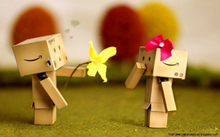 Paper people holding flower red - their head free wallpaper for desktop
