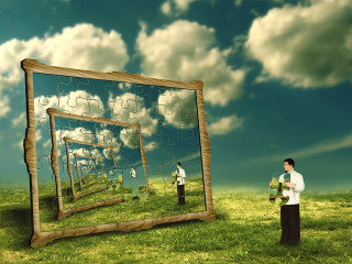 Man field puzzle piece woman 2 - surreal photography free wallpaper for desktop