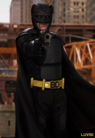 Batman man gun camera city - a digital painting free wallpaper for mobile