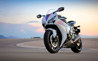 White motorcycle parked track sunset - a white motorcycle free wallpaper