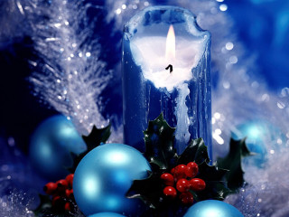 Candle holder christmas decorations snow - blue ball free wallpaper