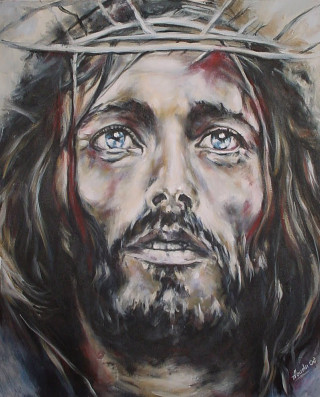 Jesus crown of thorns painting - a red ribbon free wallpaper for mobile