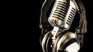 Microphone headphones black background silver - new free wallpaper for desktop