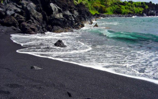 Black sand beach waves rock - bascove free wallpaper for desktop