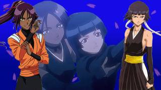 Anime characters group blue purple - a blue background free wallpaper for desktop