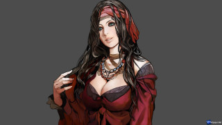 Woman red dress necklace around - her neck and a necklace free wallpaper