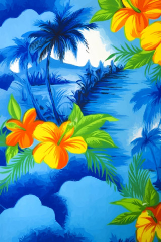 Tropical palm trees flowers blue - elaine duillo free wallpaper for mobile