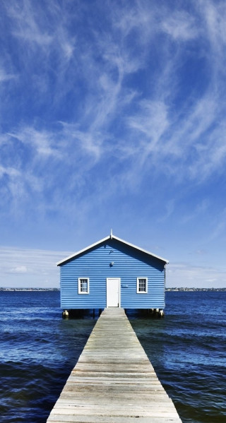 Blue house wooden pier ocean - the ocean free wallpaper for mobile