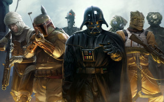 Star wars characters dark room 2 - a group of star wars characters free wallpaper