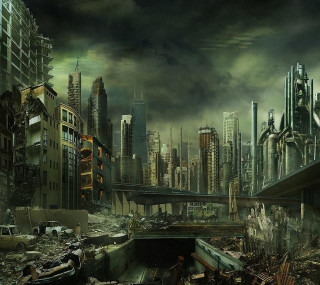 City bridge debris apocalyptic matte - free sci-fi wallpaper for tablet