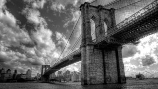 Black white bridge water clouds 2 - matte painting free wallpaper