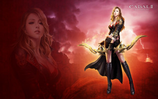 Woman costume red background lightning - aaa game free wallpaper