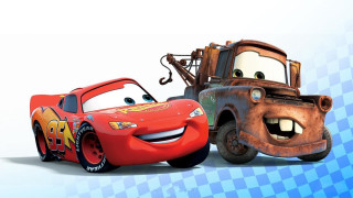 Cartoon character car checkered background - pixar and disney animation free wallpaper
