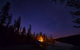 Night lake trees stars brightlight - night sky free wallpaper