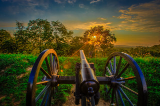Cannon wooden rail field sunset - carol sutton free wallpaper for desktop