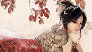 Woman tattoos bed tree leaves - a bed next free wallpaper