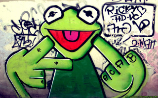 Graffiti green frog red nose - a graffiti free wallpaper