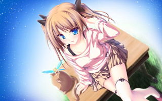 Girl cat ears bench teddy - a cat ear free wallpaper for desktop