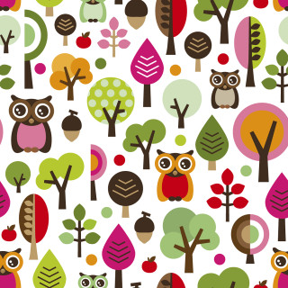 Colorful owl tree pattern white - free forest wallpaper for tablet