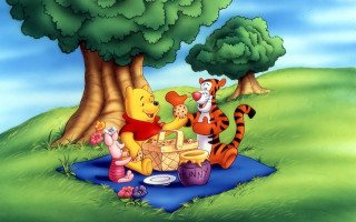 Winnie the pooh friends picnic - a storybook illustration free wallpaper
