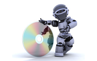 Robot holding cd pointing hand - a robot holding free wallpaper for desktop