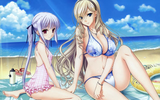 Anime girls beach blue sky 3 - a beach next free wallpaper for desktop