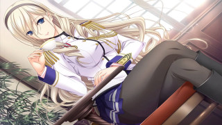 Woman chair knife hand plant - a window behind her free wallpaper