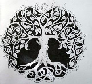 Tree heart leaves branches drawing - line drawing free wallpaper