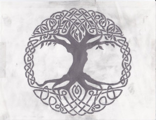 Tree knot leaves drawing roots - the bottom free wallpaper