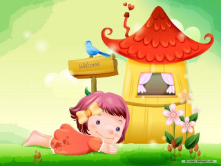 Girl laying ground house welcome - the roof free wallpaper