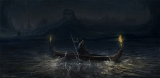 Man boat torches water skull - the side of the boat free wallpaper
