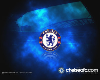 Chelsea logo blue background smoke 2 - a stadium in the background free wallpaper