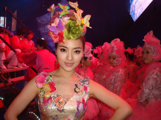 Woman costume flowers group pink - mesh wire free wallpaper for desktop